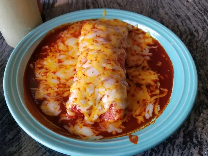 Red smothered burrito plate